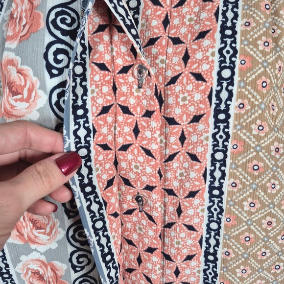 Vintage‎ button down shirt floral pink black Notations womens 8 - Picture 4 of 10